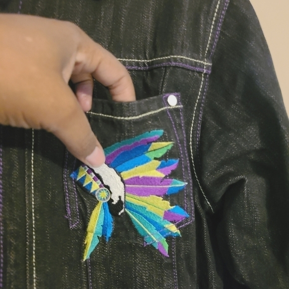 Coogi Australia | Youth Size Black Graphic Denim Jacket (Size 14/16) - Picture 5 of 15